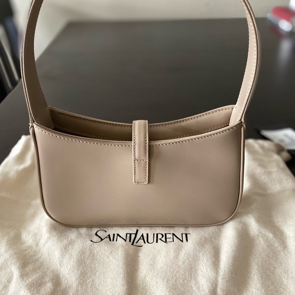 Saint Laurent Taupe Leather Shoulder Bag with Gold YSL Emblem - Picture 7 of 14